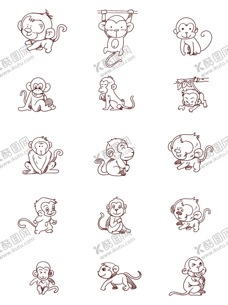 编号：28680109192038506295【酷图网】源文件下载-十五款手绘猴子
