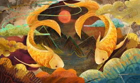 中国风插画扁平古彩页手绘