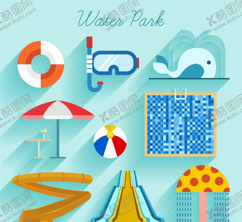 编号：48013809220213075119【酷图网】源文件下载-精致水上乐园图标矢量素材