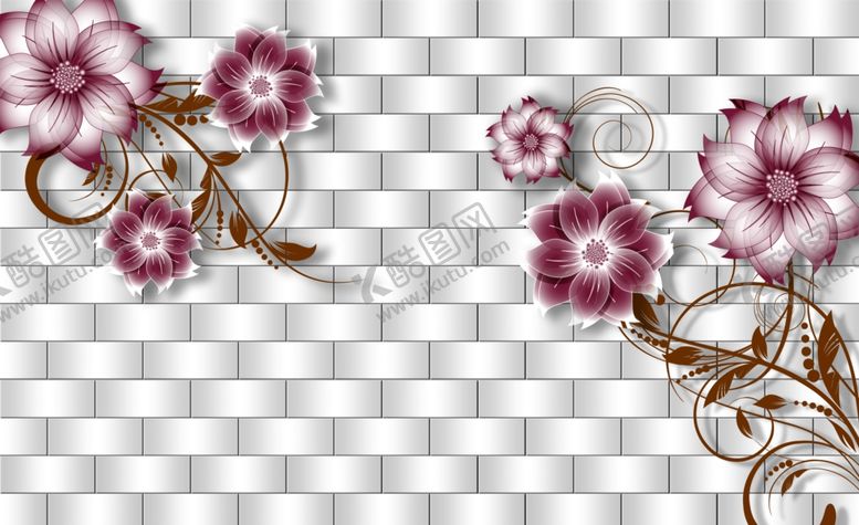 编号：43601209241254179876【酷图网】源文件下载-仿墙面梅花绽放的玫瑰