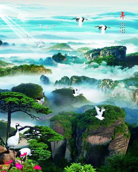 山水白鹤