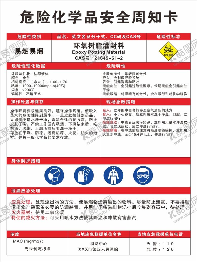 编号：60918402110010452314【酷图网】源文件下载-危化品安全周知卡环氧树脂灌封料