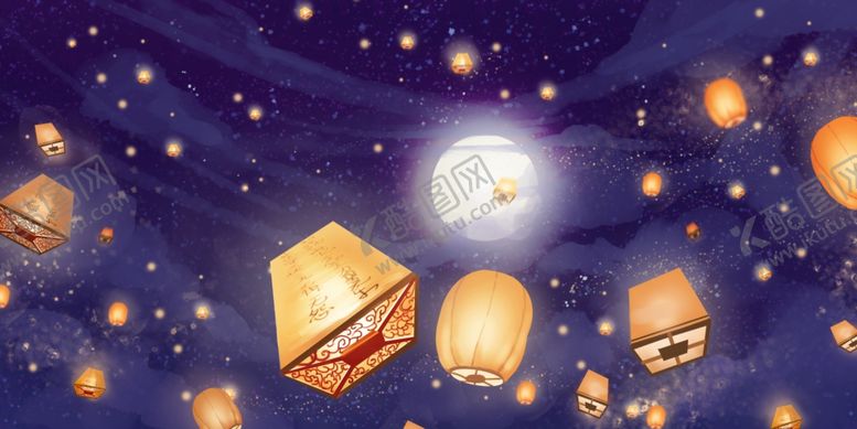 编号：33975009290013484548【酷图网】源文件下载-孔明灯国风古风背景海报素材