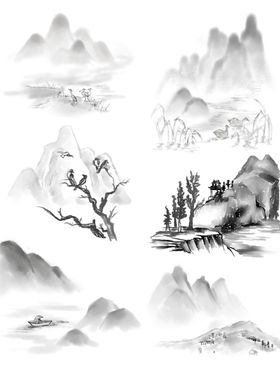 水墨远山素材