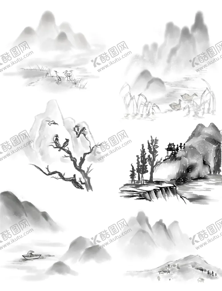 编号：92758505130232445308【酷图网】源文件下载-水墨远山素材