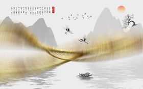 水墨山水画装饰纸图片