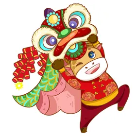 卡通牛形象转钱坤喜庆春节财神2021年