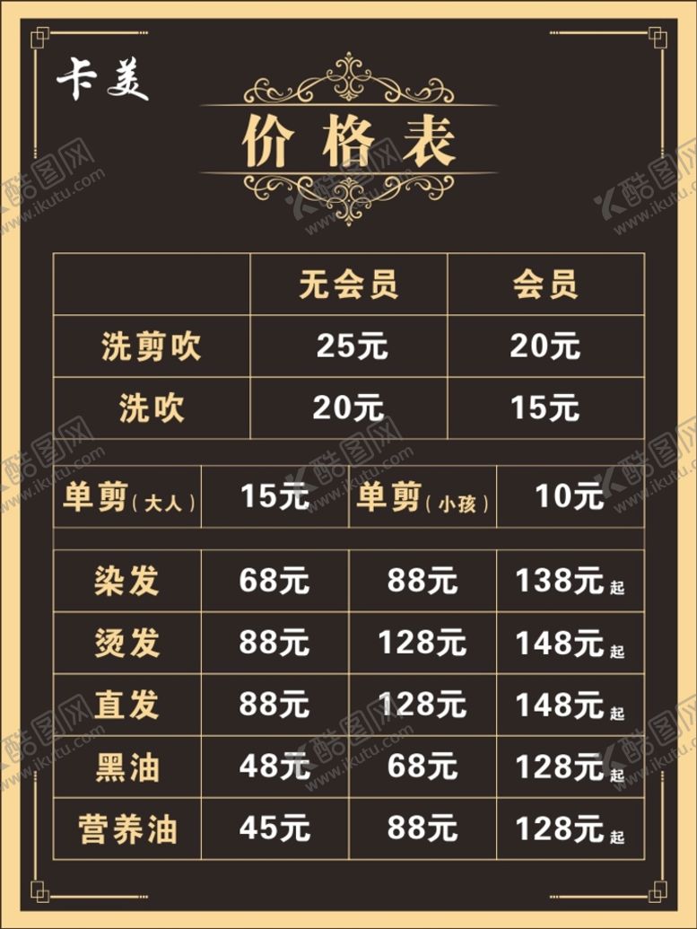 编号：29783101140345106195【酷图网】源文件下载-理发价目表