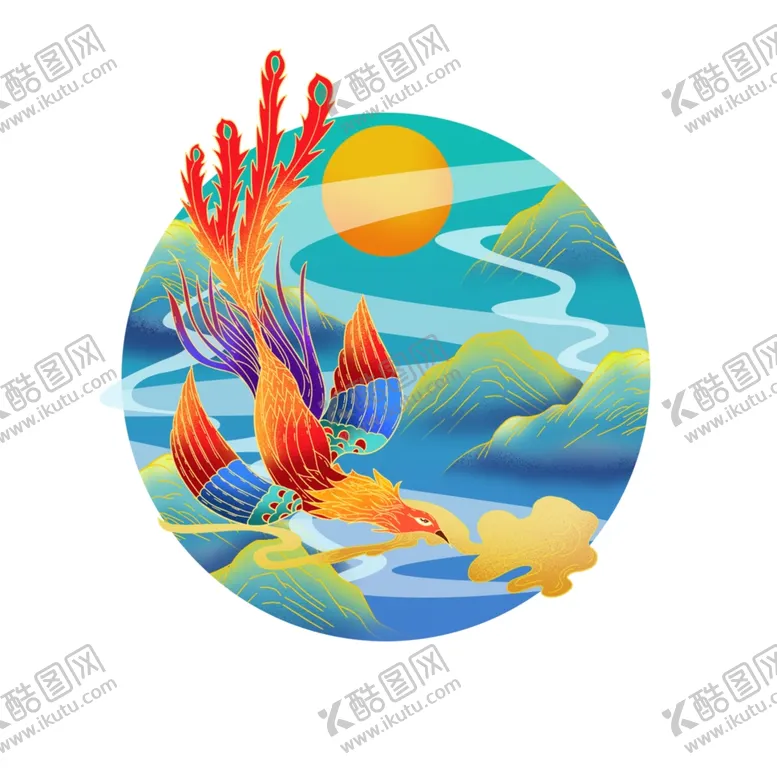 编号：63739409090355044624【酷图网】源文件下载-国潮凤凰插画