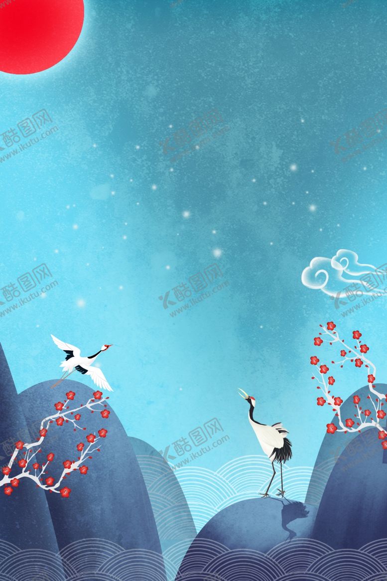 编号：65400209250011431055【酷图网】源文件下载-手绘蓝色国潮背景图