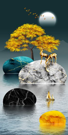 新中式麋鹿装饰画