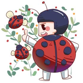 水彩瓢虫女孩元素插画卡通漫画