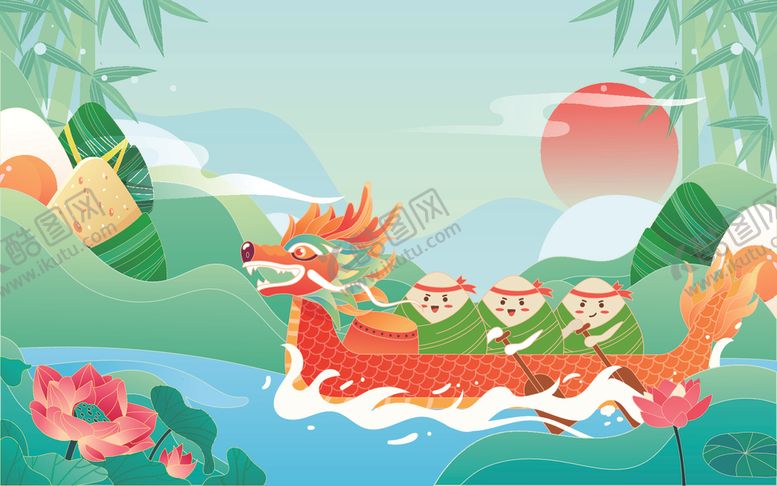 编号：33403506291515432266【酷图网】源文件下载-端午龙舟竞渡插画场景