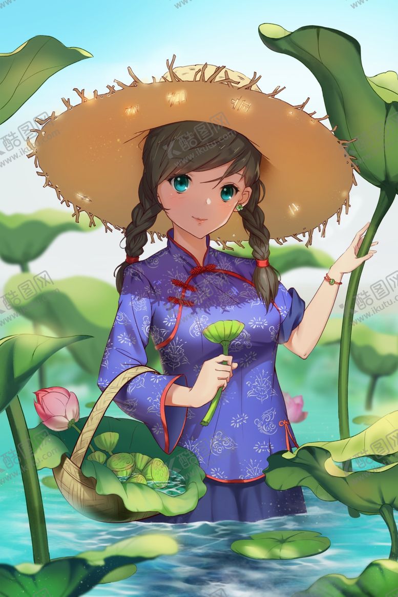 编号：49105410091308353165【酷图网】源文件下载-夏季少女人物清新插画卡通素材