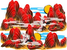 红色山峦间的飞机景观