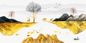 新中式金色水墨意境山水装饰画