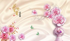 浮雕花珠宝花花瓶背景墙