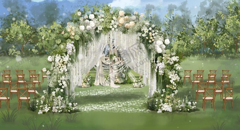 编号：96317506010938484415【酷图网】源文件下载-白绿色草坪婚礼