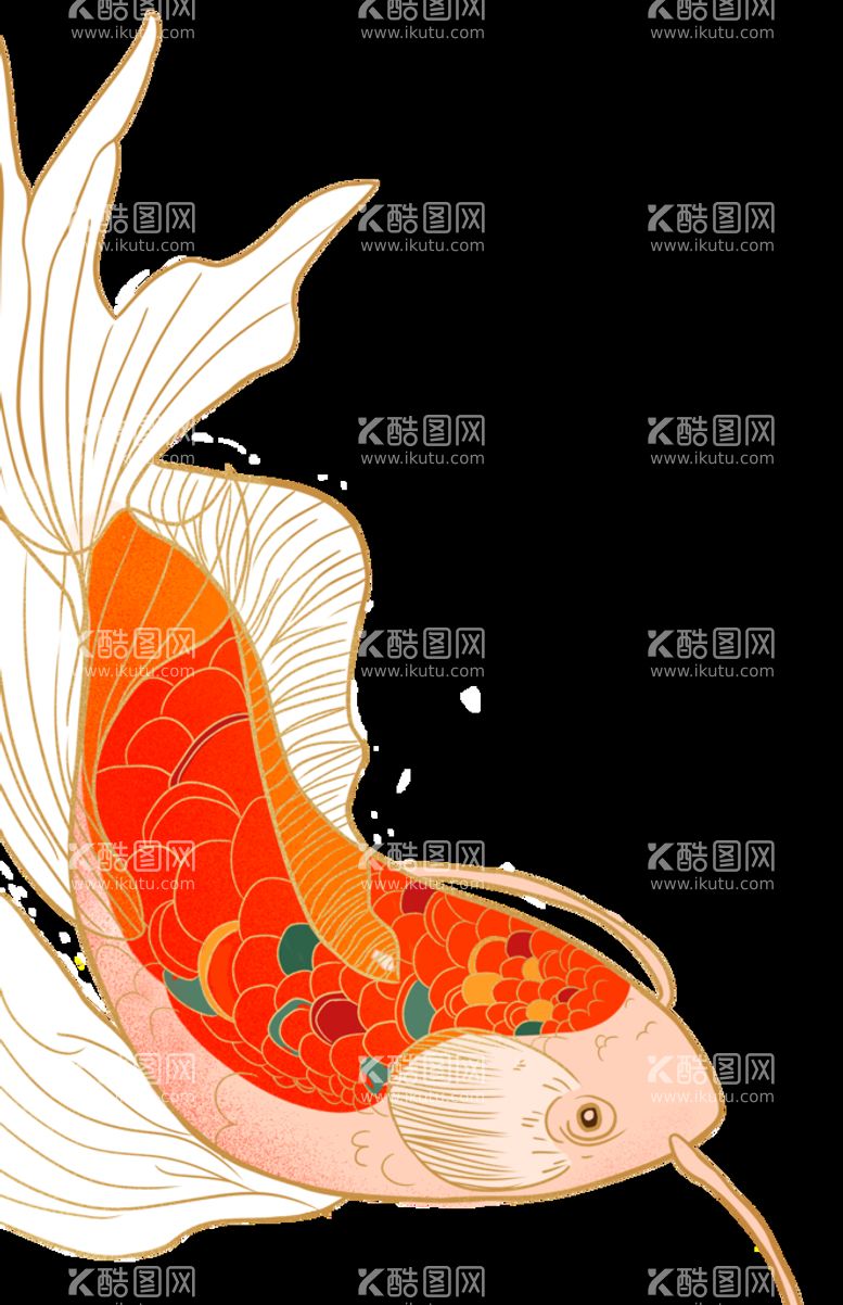 编号：13985610041858207046【酷图网】源文件下载-锦鲤  金鱼插画  国潮素材 