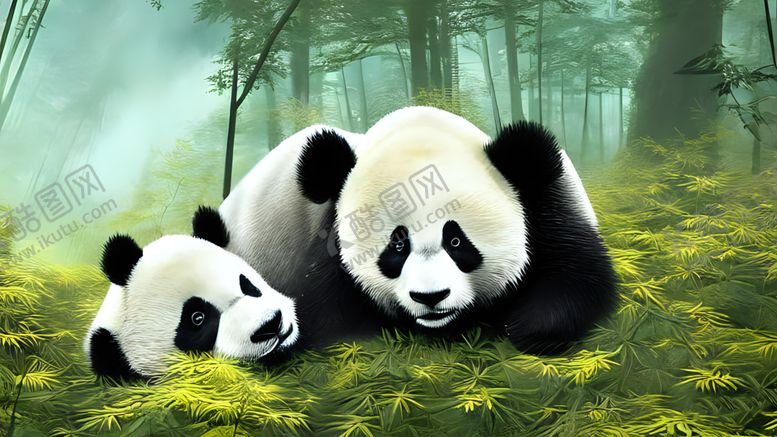 编号：18320912130740236711【酷图网】源文件下载-竹林大熊猫油画