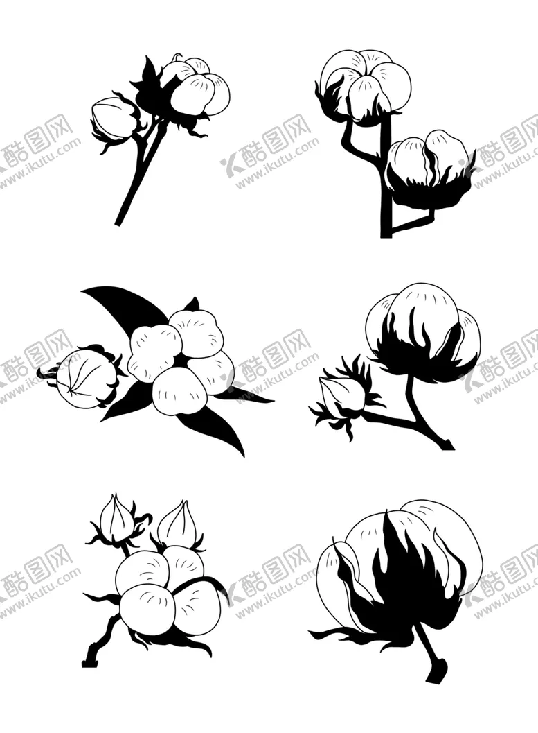 编号：71107203271022415925【酷图网】源文件下载-一组黑白棉花插画
