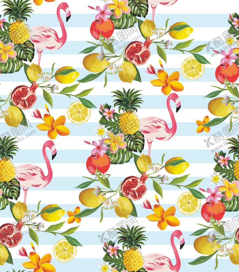 编号：36804609151755489871【酷图网】源文件下载-火烈鸟与植物水果