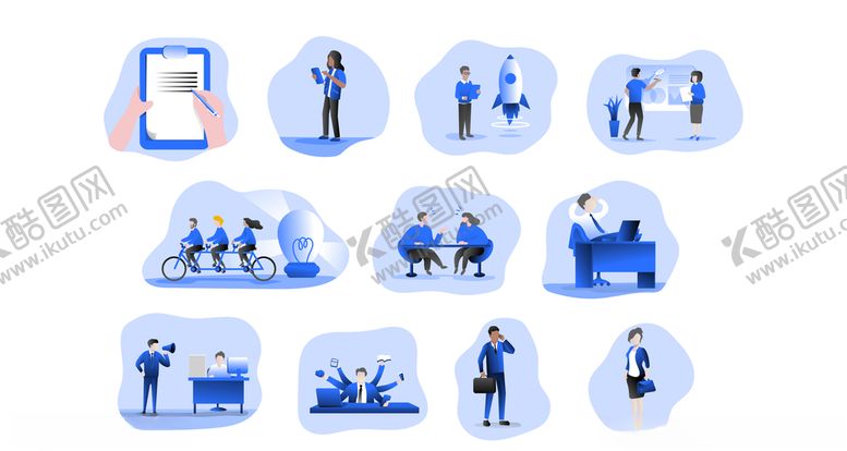 编号：30833309271903231135【酷图网】源文件下载-蓝色办公人物Ai矢量插画