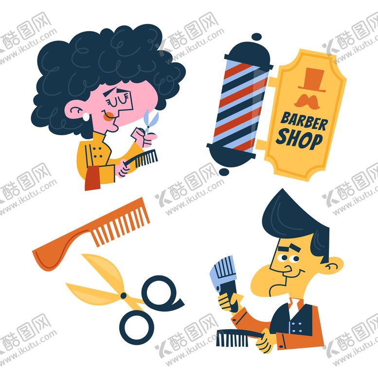 编号：63084509172119300461【酷图网】源文件下载-理发卡通插画