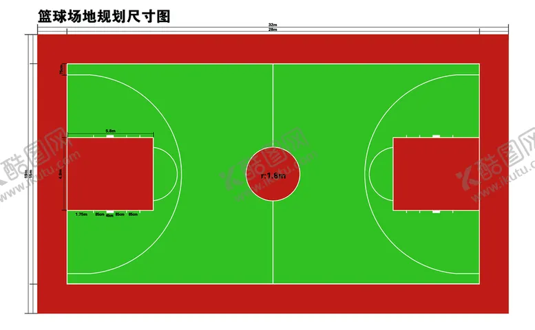 编号：90622701200646448137【酷图网】源文件下载-标准篮球场地示意图