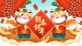 虎年插画海报新春展板布置