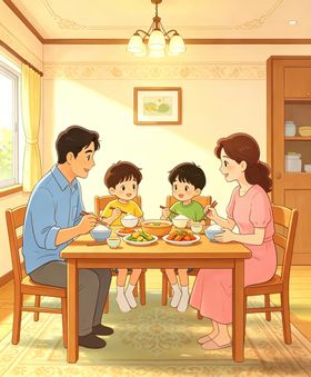 一家人温馨的用餐时刻