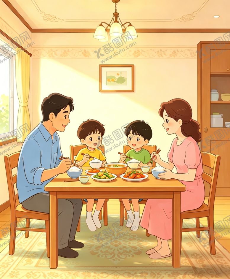 编号：87786204211207004765【酷图网】源文件下载-一家人温馨的用餐时刻