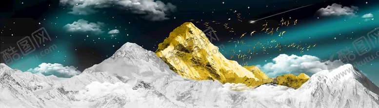 编号：25735610190112264298【酷图网】源文件下载-意境山水金色山水装饰画