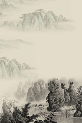 装饰画山玄关中式水墨