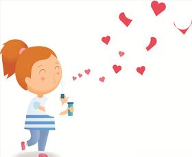 红色爱心吹泡泡女孩
