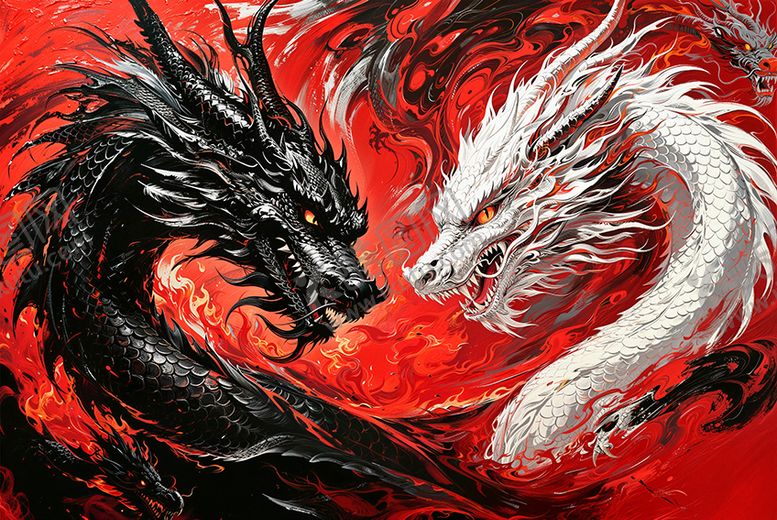 编号：96042405300153052246【酷图网】源文件下载-水墨红底黑白双龙