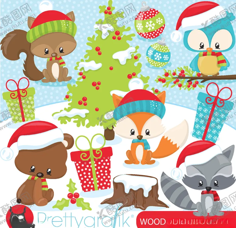 编号：90345809091237253228【酷图网】源文件下载-卡通冬季动物素材