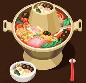 火锅餐饮聚餐火锅插画卡通火锅