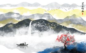 中式山水玄关装饰画