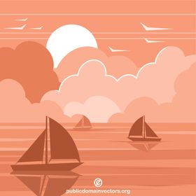 夕阳下的小船