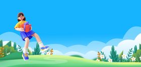 女孩在草地活力奔跑