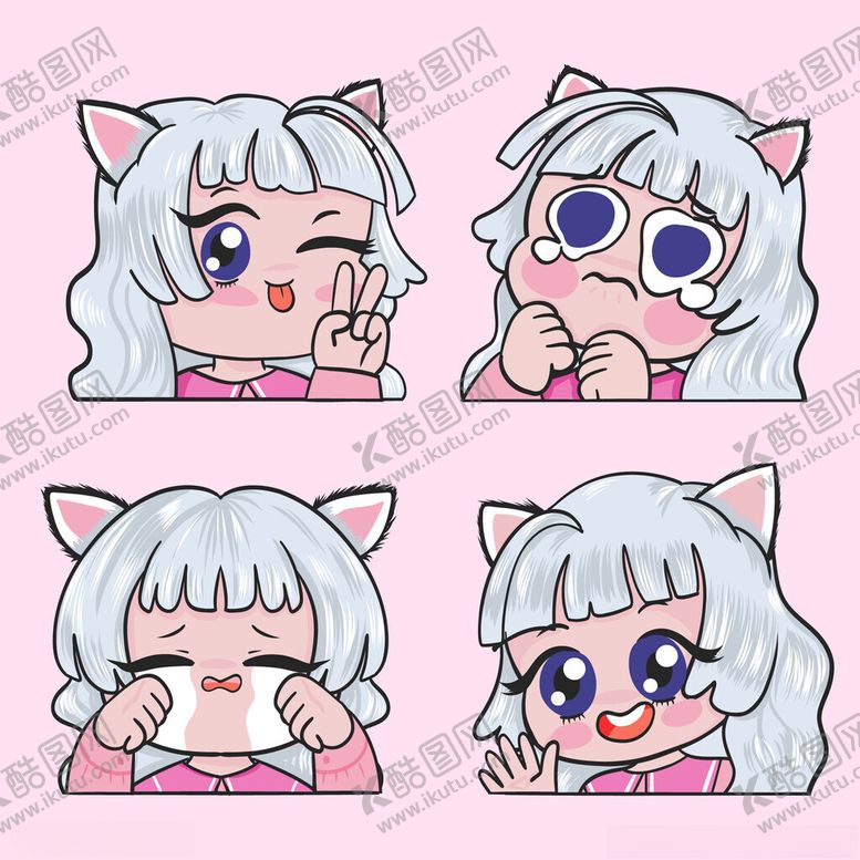 编号：38159610161737309354【酷图网】源文件下载-可爱猫耳少女表情四连拍
