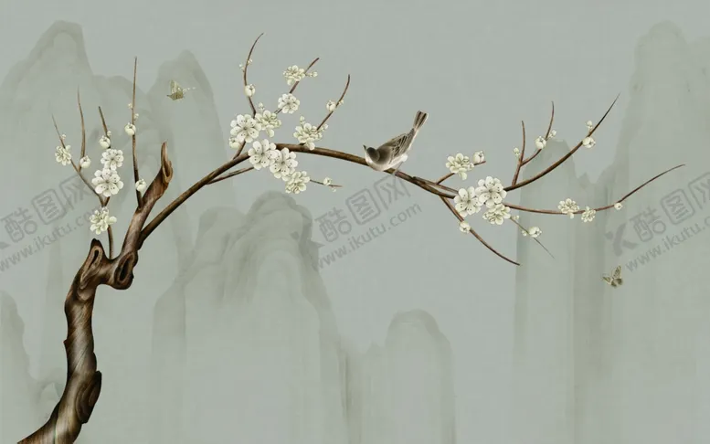编号：16993305040654413607【酷图网】源文件下载-工笔花鸟背景墙装饰画