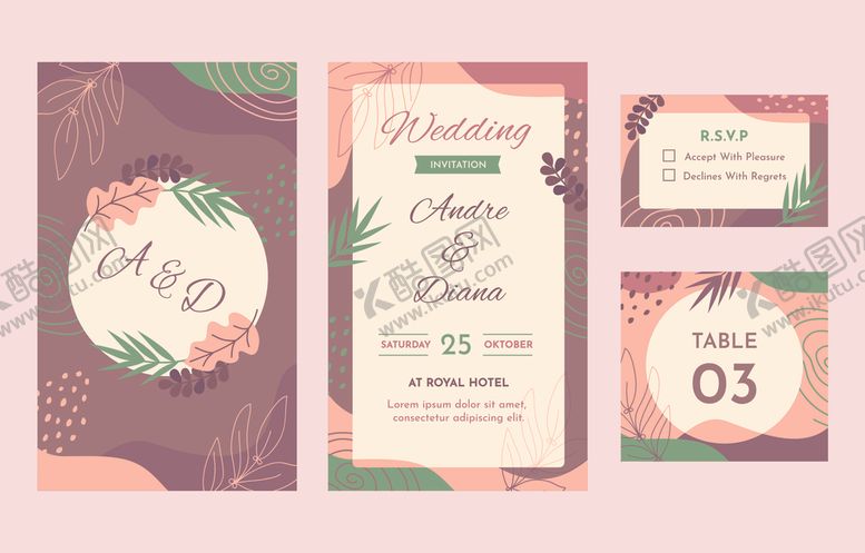 编号：76584511022007238896【酷图网】源文件下载-复古风婚礼请柬设计