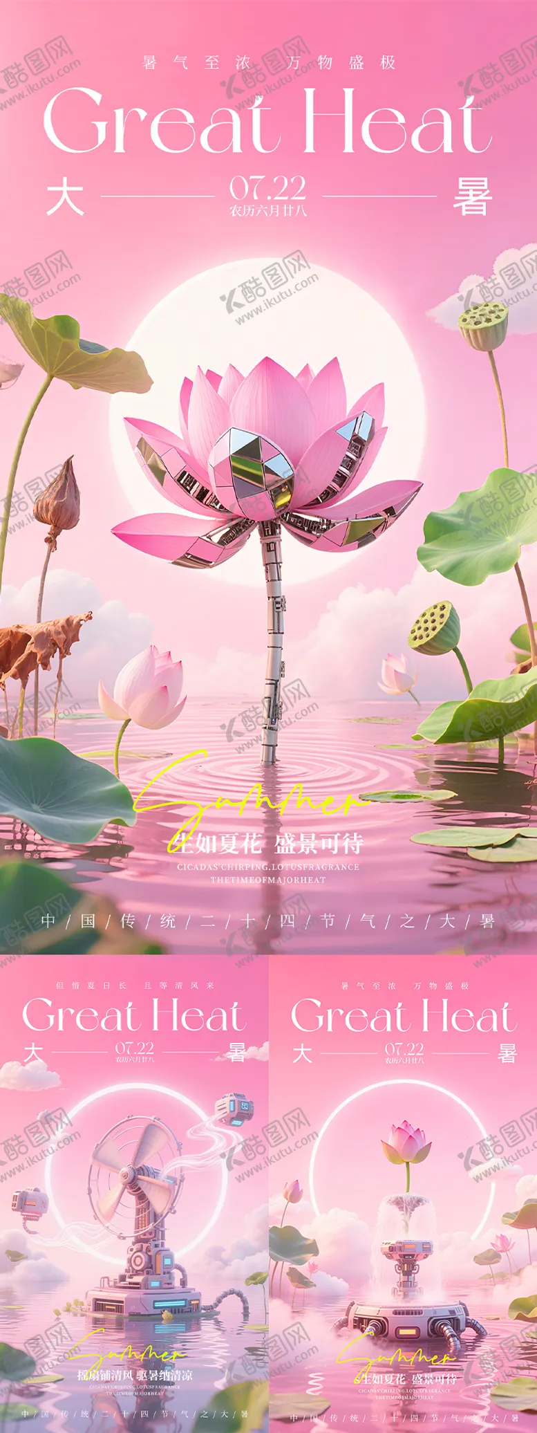 编号：37216907142207382602【酷图网】源文件下载-赛博科技国风二十四节之大暑节气海报