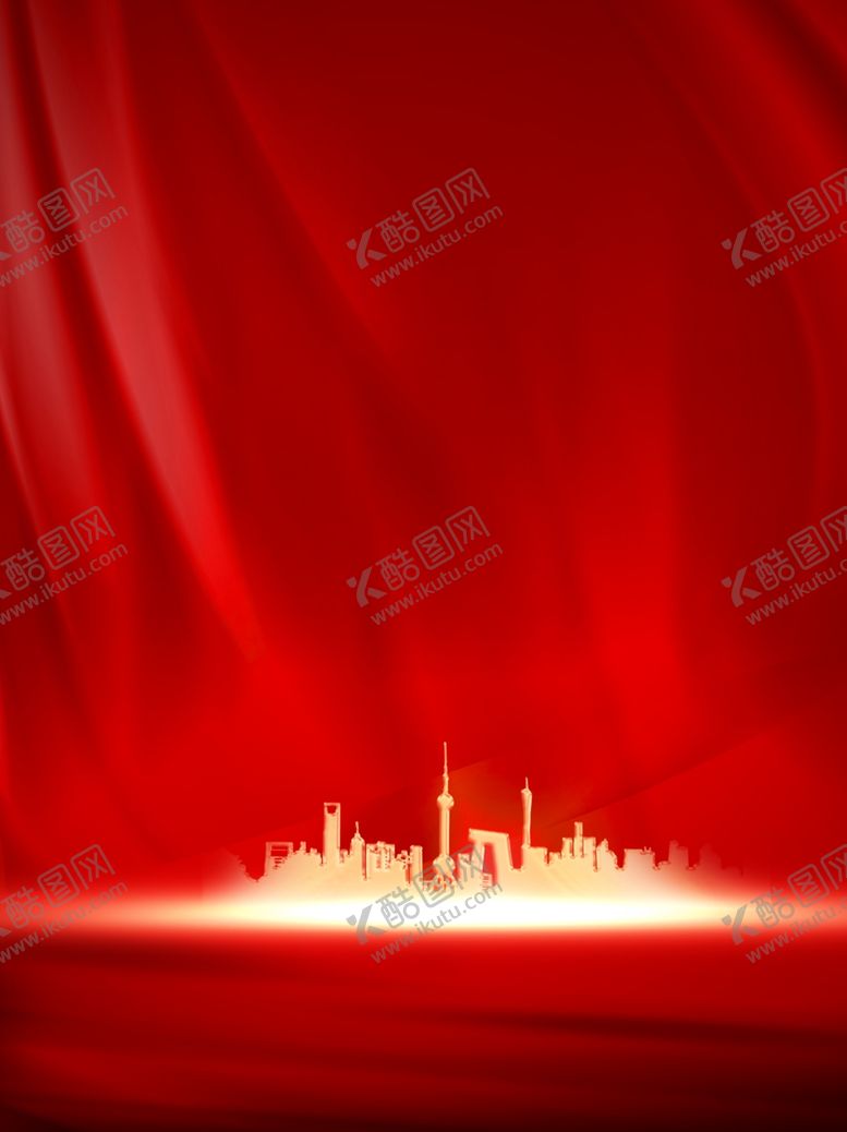 编号：40254701191709404238【酷图网】源文件下载-红色丝绸建筑剪影背景