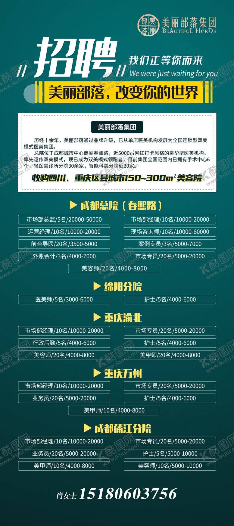 编号：84329410041155594120【酷图网】源文件下载-整形美容招聘展架