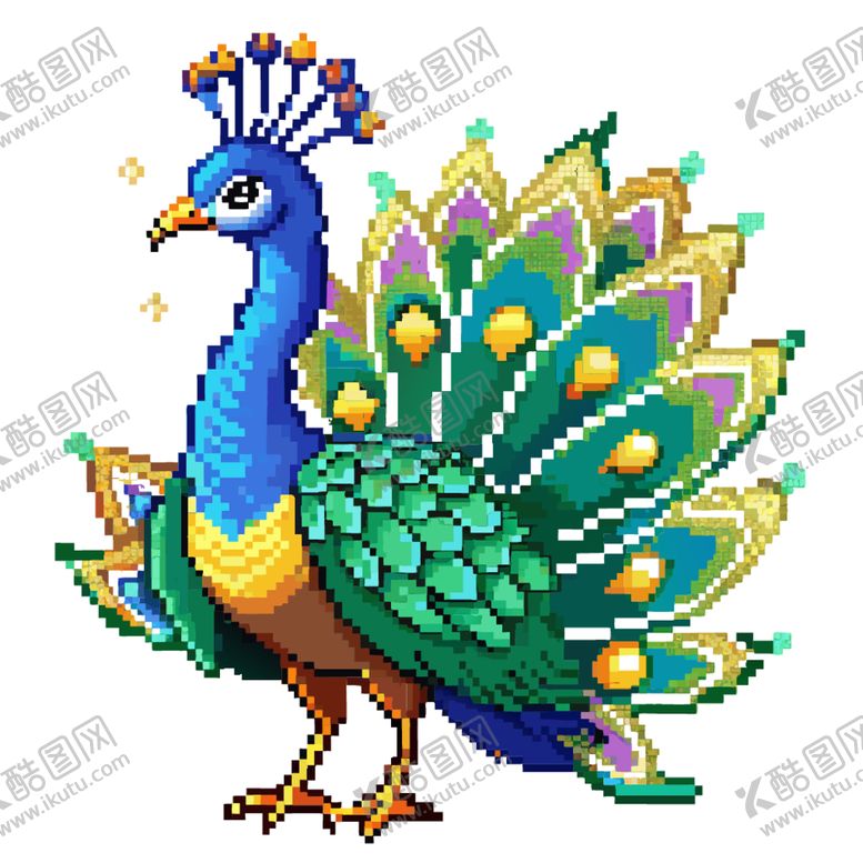 编号：59799102251549525976【酷图网】源文件下载-像素风格孔雀