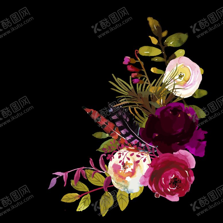 编号：21825504300442283463【酷图网】源文件下载-水彩创意花朵植物装饰