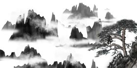 中国风背景水墨画展板画画